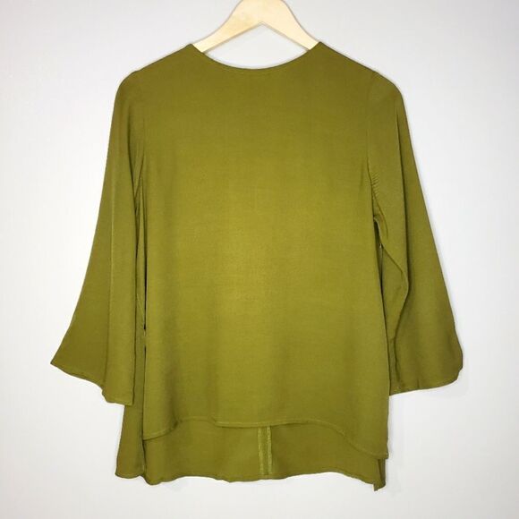 🦋3/$25 Topshop Size 2 Olive Green ¾ Sleeve Oversized Boho Top Tunic - Picture 1 of 10